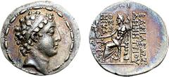 SELEUKID KINGS of SYRIA. Demetrios II Nikator. Second reign, 130-125 BC. AR Tetradrachm (16.41 gm, 12h). Tarsos mint. Estimate $300 SELEUKID KINGS of SYRIA. Demetrios II Nikator. Second reign, 130-125