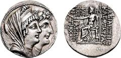 SELEUKID KINGS of SYRIA. Cleopatra Thea & Antiochos VIII Epiphanes (Grypos). 125-121 BC. AR Tetradrachm (16.57 gm, 12h). Antioch mint. Estimate $750 SELEUKID KINGS of SYRIA. Cleopatra Thea & Antiochos