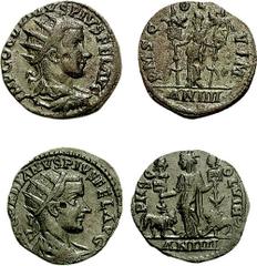 MOESIA SUPERIOR. Viminacium. Gordian III. 238-244 AD. Lot of two Æ 22mm, dated CY 4 (242/3 AD). Estimate $200 MOESIA SUPERIOR. Viminacium. Gordian III. 238-244 AD. Lot of two Æ 22mm, dated CY 4 (242/3