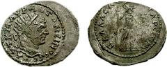 CILICIA, Tarsus. Elagabalus. 218-222 AD. AR Didrachm (5.38 gm, 6h). Estimate $300 CILICIA, Tarsus. Elagabalus. 217-222 AD. AR Didrachm (5.38 gm, 6h). Radiate head right / Athena Nikephorus standing ri