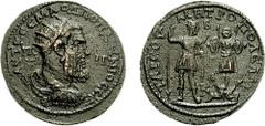 CILICIA, Tarsus. Pupienus. 238 AD. Æ 36mm (22.77 gm, 7h). Estimate $200 CILICIA, Tarsus. Pupienus. 238 AD. Æ 36mm (22.77 gm, 7h). Radiate, draped, and cuirassed bust right / Pupienus standing right, h