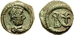 ANASTASIUS I. 491-518 AD. Æ Nummus (0.63 gm, 1h). Constantinople mint. Estimate $200 ANASTASIUS I. 491-518 AD. Æ Nummus (0.63 gm, 1h). Constantinople mint. Diademed bust right; no legend / Monogram of