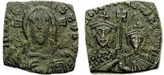 BASIL I, the Macedonian, with CONSTANTINE. 867-886 AD. Æ Pattern "Solidus" (4.16 gm, 6h). Constantinople mint. Struck circa 868-879 AD. Estimate $500  BASIL I, the Macedonian, with CONSTANTINE. 867-88