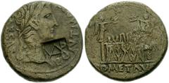 AUGUSTUS. 27 BC-14 AD. Æ As (10.98 g). Lugdunum (Lyon) mint. Struck circa 15-10 BC. Countermarked by P. Quinctilius Varus. Laureate head of Augustus right; c/m: monogram VAR within quadrilateral incus