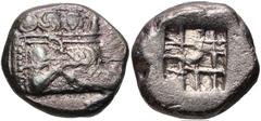 Greek LYCIA, Phaselis. Circa 530-500 BC. AR Stater (19.5mm, 10.59 g). Prow of galley right, terminating in a boar's forepart; below, small dolphin right / Incuse square with rough cross-hatch design. 