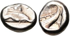 Greek LYCIA, Phaselis. 4th century BC. AR Tetrobol (13mm, 3.50 g, 2h). Prow of galley right / Stern of galley right. Heipp-Tamer Series 4, Emission 2, cf. 59-61 (V38/R–); SNG Berry 1199 (same obv. die