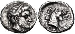 Greek SELEUKID EMPIRE. Antiochos I Soter. 281-261 BC. AR Diobol (12mm, 1.15 g, 6h). Uncertain Mint 26, associated with Aï Khanoum (Kritt's 'Mint C'). Struck circa 281 BC. Diademed and horned head of S