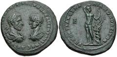Roman Provincial MOESIA INFERIOR, Marcianopolis. Macrinus, with Diadumenian as Caesar. AD 217-218. Æ Pentassarion (28mm, 13.07 g, 1h). Pontianus, legatus consularis. Confronted busts of Macrinus right