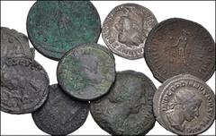 Large Lots ROMAN. Imperial. Lot of nine (9) AR and Æ denominations. Includes: Æ As of Faustina Junior. Stars and crescent (1) // Gordian III. AR Antoninianus. Reverses include Jupiter and Sol (2 coins