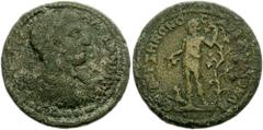 LYDIA, Maeonia. Severus Alexander. 222-235 AD. Æ 37mm (24.50 g). Zenon, strategus. Laureate, draped and cuirassed bust right / EΠI CTΡ ΞHNΩNO-C AΡXA MAIONΩN, Dionysos standing left, pouring libation 