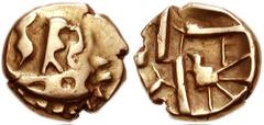 CELTIC, Britain. Cantii. Uninscribed .1st century BC. AV Quarter Stater (10mm, 1.47 g, 6h). Geometric type. Crescent design / Zig-zag pattern; bird left. Hobbs 415; Van Arsdell 1225; SCBC 46. VF.