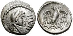 CELTIC BRITAIN. Catuvellauni. Epaticcus. Circa 25-35 AD. AR Unit (12mm, 1.16 g, 7h). Head of Hercules right, wearing lion's skin headdress / Eagle standing facing, slightly right, head left, wings dis