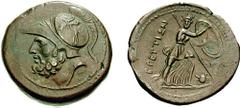 BRUTTIUM, The Brettii. Circa 208-203 BC. Æ Double - Didrachm (19.52 g, 11h). Estimate $400  BRUTTIUM, The Brettii. Circa 208-203 BC. Æ Double - Didrachm (19.52 g, 11h). Helmeted head of Ares left / At
