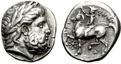 KINGS of MACEDON. Philip II. 359-336 BC. AR Tetradrachm (14.43 g, 11h). Pella mint. Lifetime issue, struck circa 354/3-349/8 BC. Estimate $500 KINGS of MACEDON. Philip II. 359-336 BC. AR Tetradrachm (