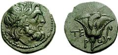 ISLANDS off CARIA. Rhodos, Rhodes. Circa 230-205 BC. Æ Tetrachalkon (4.90 g, 12h). Estimate $500 ISLANDS off CARIA. Rhodos, Rhodes. Circa 230-205 BC. Æ Tetrachalkon (4.90 g, 12h). Laureate head of Zeu