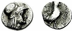 BAKTRIA. Sophytes. Circa 305-294 BC. AR Diobol (1.07 g, 6h). Local standard. Estimate $200 BAKTRIA. Sophytes. Circa 305-294 BC. AR Diobol (1.07 g, 6h). Local standard. Helmeted head of Athena right / 