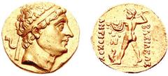 KINGS of BAKTRIA. Diodotos I, in the name of Antiochos II of Syria. Circa 255-235 BC. AV Stater (8.29 g, 6h). Mint A (near Aï Khanoum). Estimate $3000 KINGS of BAKTRIA. Diodotos I, in the name of Anti