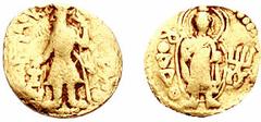 [Ancient] INDIA, Kushans. Kanishka I. Circa 100-126 AD. AV Quarter Stater (1.78 g, 12h). Estimate $5000  [Ancient] INDIA, Kushans. Kanishka I. Circa 100-126 AD. AV Quarter Stater (1.78 g, 12h). Kanish
