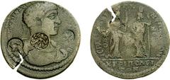 [Roman Provincial] PHRYGIA, Hierapolis. Elagabalus. 218-222 AD. Æ 36mm (17.60 g, 6h). Homonoia with Tripolis in Lydia. Estimate $300  [Roman Provincial] PHRYGIA, Hierapolis. Elagabalus. 218-222 AD. Æ 