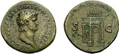 NERO. 54-68 AD. Æ Sestertius (28.60 g, 6h). Rome mint. Struck circa 64 AD. Estimate $1000  NERO. 54-68 AD. Æ Sestertius (28.60 g, 6h). Rome mint. Struck circa 64 AD. Laureate head right, aegis at poin
