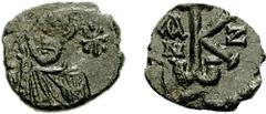 CONSTANS II. 641-668 AD. Æ Half Follis (2.47 g, 6h). Syracuse mint. Dated IY 7 (648/9 AD). Estimate $150  CONSTANS II. 641-668 AD. Æ Half Follis (2.47 g, 6h). Syracuse mint. Dated IY 7 (648/9 AD). Cro