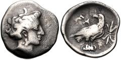 Greek ELIS, Olympia. 111th-114th Olympiad. 336-324 BC. AR Hemidrachm (16mm, 2.67 g, 8h). Hera mint. Head of Hera right / Eagle standing right, head left; thunderbolt to right. Seltman, Temple, p. 104,