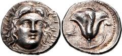 Greek ISLANDS off CARIA, Rhodos. Rhodes. Circa 229-205 BC. AR Tetradrachm (24.5mm, 13.55 g, 11h). Ameinias, magistrate. Radiate head of Helios facing slightly right / Rose with bud to right; POΔIΩN ab