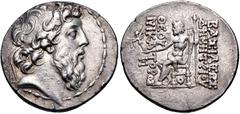 Greek SELEUKID EMPIRE. Demetrios II Nikator. Second reign, 129-125 BC. AR Tetradrachm (29mm, 16.77 g, 12h). Antioch on the Orontes mint. Struck circa 129–128 BC. Diademed head right / Zeus Nikephoros 