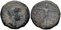 Roman Provincial ELIS, Elis. Hadrian. AD 117-138. Æ Hemiassarion (17mm, 4.39 g, 12h). Struck circa AD 125 (126th Olympiad). Laureate head right / Zeus advancing right, brandishing thunderbolt and hold