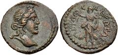 Roman Provincial LYDIA, Acrasus. Pseudo-autonomous issue. Circa 3rd century AD. Æ (27mm, 1.99 g, 6h). Head of Dionysus right, wearing wreath / Nike advancing left, holding wreath and palm. SNG Copenha