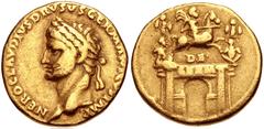 Roman Imperial Nero Claudius Drusus. Died 9 BC. AV Aureus (18mm, 7.72 g, 8h). Lugdunum (Lyon) mint. Struck under Claudius, AD 41-42. NERO CLAVDIVS DRVSVS GERMANICVS IMP, laureate head left / DE above 