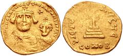 Byzantine Heraclius, with Heraclius Constantine. 610-641. AV Solidus (20mm, 3.88 g, 6h). Constantinople mint, 5th officina. Struck circa 616-625. Crowned and draped facing busts of Heraclius and Herac