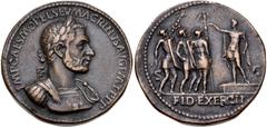 Paduan & Related Medals Macrinus. AD 217-218. Æ Cast "Sestertius" (35.5mm, 29.20 g, 6h). Paduan type. Later cast after Giovanni da Cavino, 1500-1570. Laureate and cuirassed bust right, drapery on shou