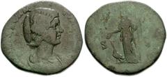 MANLIA SCANTILLA, wife of Didius Julianus. Augusta, 193 AD. Æ Sestertius (28mm, 18.65 g). Draped bust right / Juno standing left, holding patera and sceptre; peacock at her feet. RIC IV 18a (Didius Ju