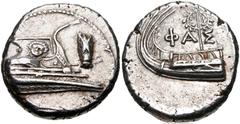 Greek LYCIA, Phaselis. 4th century BC. AR Stater (21mm, 10.23 g, 11h). Prow of galley right, fighting platform decorated with facing gorgoneion; to right, cicada downward / Stern of galley left, with 