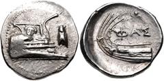 Greek LYCIA, Phaselis. 4th century BC. AR Stater (23.5mm, 10.37 g, 3h). Prow of galley right, fighting platform decorated with facing gorgoneion; to right, cicada upward / Stern of galley left; above,