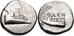 Greek LYCIA, Phaselis. 4th century BC. AR Stater (21mm, 10.42 g, 9h). Prow of galley right / Stern of galley left; ΦAΣH above. Heipp-Tamer Series 6, unlisted variety; CNG E-400, lot 286; CNG E-395, lo