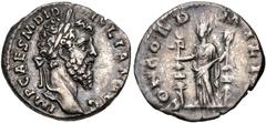 Roman Imperial Didius Julianus. AD 193. AR Denarius (18mm, 2.78 g, 7h). Rome mint. Laureate head right / Concordia standing left, holding aquila and signum. RIC IV 1; RSC 2. Good VF, toned, slightly s
