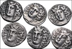 Greek THESSALY. Lot of six (6) silver coins. Includes: LARISSA. AR Hemidrachm. Head of the nymph Larissa facing slightly left / Horse right, about to lie down (4) // Same / Horse right, about to lie d