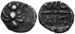 Greek CIMMERIAN BOSPOROS, Pantikapaion. Circa 400-375 BC. AR Tetartemorion (7mm, 0.24 g). Ant / Quadripartite incuse square formed by a central star with A-Π-O-Λ in quarters. Frolova, frühe, Type XXXI