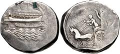 Greek PHOENICIA, Sidon. Uncertain king. Early-mid 4th century BC. AR Dishekel (28mm, 25.79 g, 5h). Contemporary imitation. Phoenician galley left; waves below / Persian king and driver in chariot draw