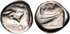 Greek LYCIA, Phaselis. Circa 500-440 BC. AR Third Stater (13mm, 3.50 g, 8h). Prow of galley left / Stern of galley right. Heipp-Tamer Series 4, Emission 2, 70 (V45/R60); SNG Berry 1198 (same dies). Fi