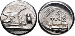 Greek LYCIA, Phaselis. 4th century BC. AR Stater (21mm, 10.35 g, 9h). Prow of galley right, fighting platform decorated with facing gorgoneion; to right, cicada upward / Stern of galley left, with wre