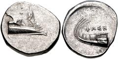 Greek LYCIA, Phaselis. 4th century BC. AR Stater (24mm, 10.30 g, 7h). Prow of galley right / Stern of galley left; ΦAΣH above. Heipp-Tamer Series 6, unlisted variety; CNG E-402, lot 254; CNG E-400, lo