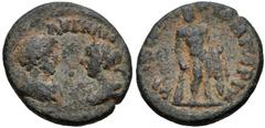 Roman Provincial LYDIA, Cilbiani Inferiores (Nicaea). Marcus Aurelius, with Faustina Junior. AD 161-180. Æ (20mm, 5.11 g, 6h). Confronted draped busts of Marcus Aurelius right and Faustina Junior left