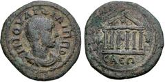 Roman Provincial LYDIA, Nysa. Philip II. AD 244-249. Æ (21mm, 4.24 g, 8h). Bareheaded, draped, and cuirassed bust right / Hexastyle temple. Unpublished in the standard references. Near VF, green patin