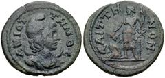 Roman Provincial LYDIA, Saitta. Pseudo-autonomous issue. temp. Caracalla–Gallienus, AD 198-268. Æ (22.5mm, 4.69 g, 6h). Bust of Mên Aziottenos right, wearing Phrygian cap, drapery around neck, and wit
