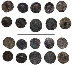 Roman Imperial Claudius II Gothicus. AD 268-270. Lot of ten (10) Antoniniani. Includes the following: 1) ROME. Victory holding wreath and palm frond; –/–//–. RIC Online 170. 2) Jupiter holding scepter