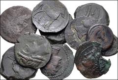 Large Lots GREEK. Magna Graecia & Sicily. Lot of twenty-one (21) Carthiginian bronzes. Includes: various types, but mostly Tanit/Horse. Diameters from 19mm to 25mm. Fair to VF, some roughness. LOT SOL