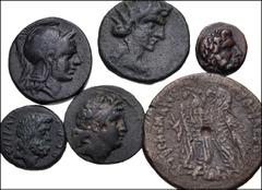 Large Lots GREEK. Miscellaneous. Lot of fourteen (14) bronzes. Includes: BRUTTIUM, Rhegion. Circa 415/0-387 BC // SICILY, Entella. Roman rule. Circa 36 BC. Æ Tetras // CIMMERIAN BOSPOROS, Phanagoreia 